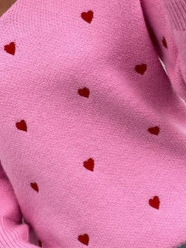 Pink V-Neck Heart Sweater