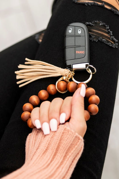 Wooden Boho Key Ring Bracelet