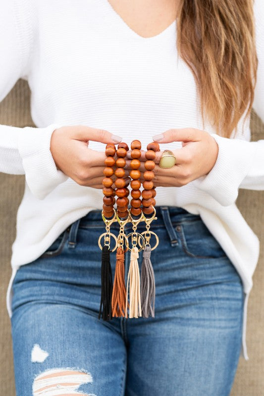 Wooden Boho Key Ring Bracelet