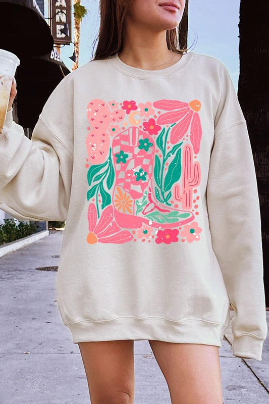 Cowgirl Boot Floral Graphic Fleece Sweatshirts