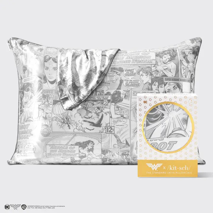 Wonder Woman X Kitsch Satin Pillowcase- Comic Print