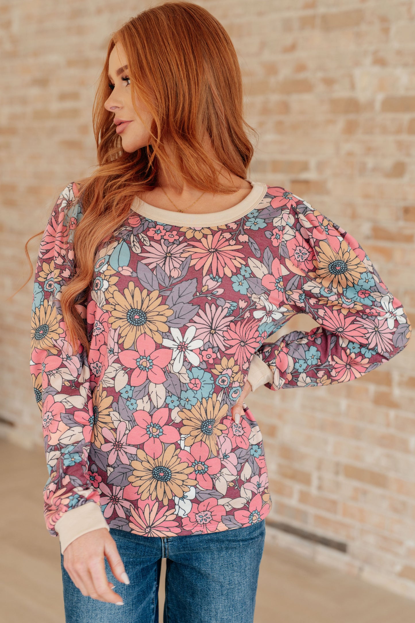 Retro Floral Long Sleeve Pullover