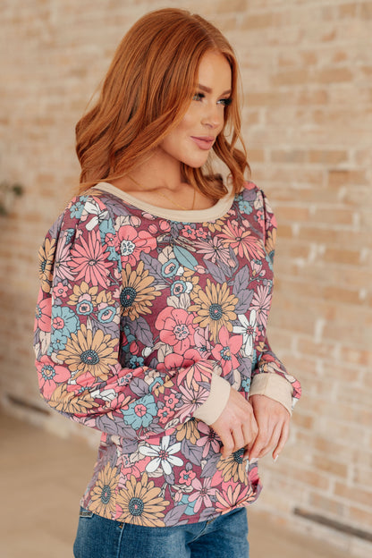 Retro Floral Long Sleeve Pullover