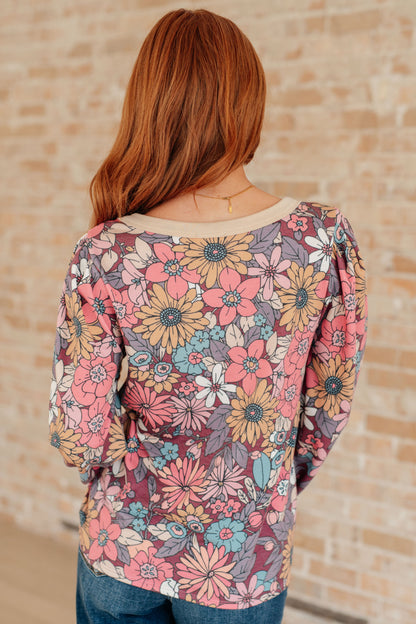 Retro Floral Long Sleeve Pullover