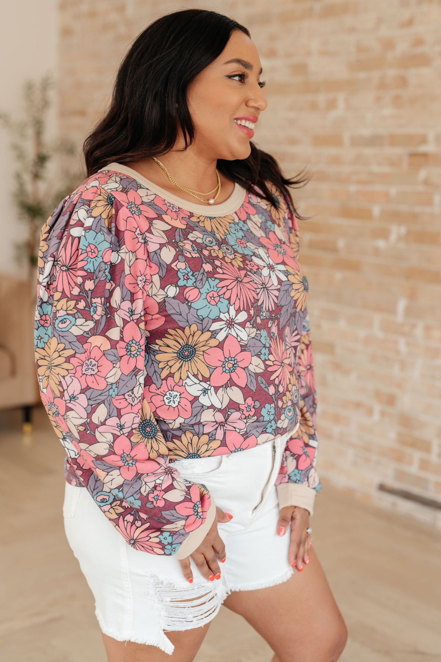 Retro Floral Long Sleeve Pullover