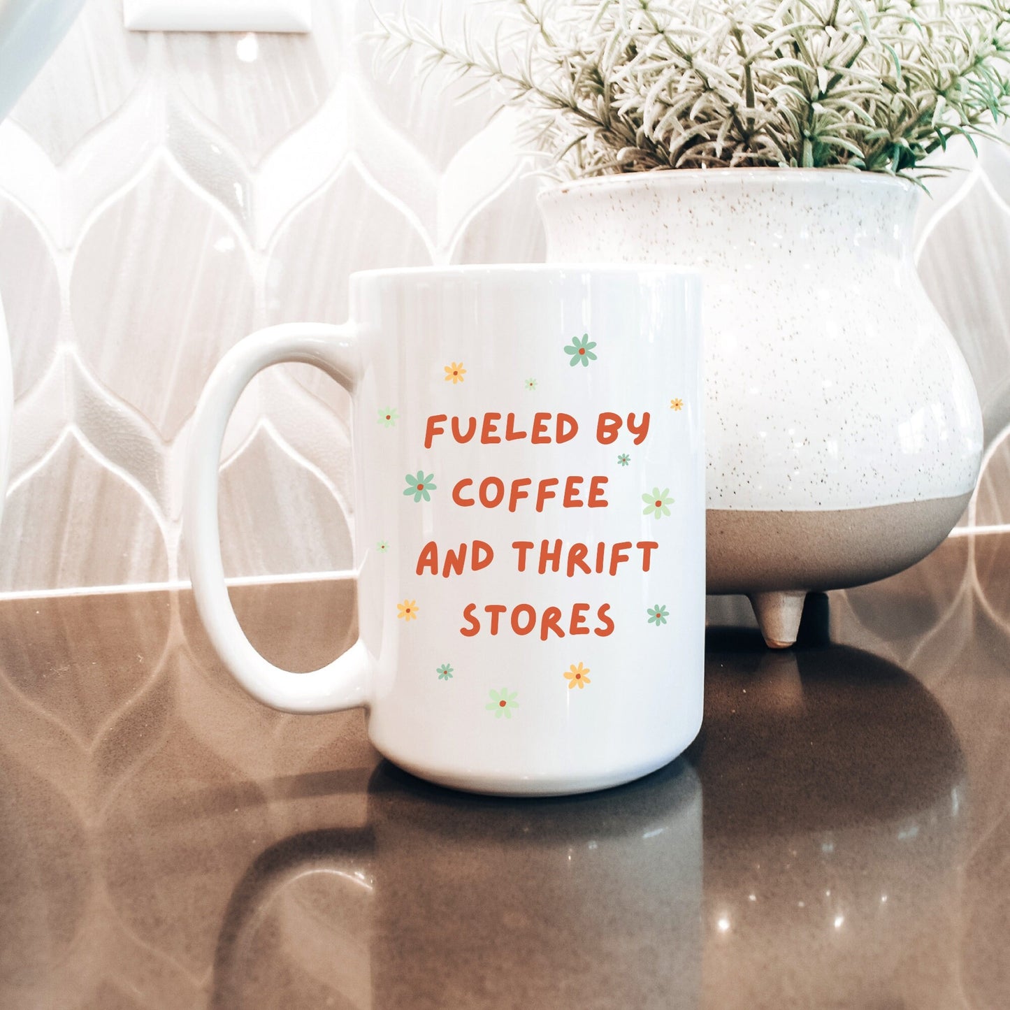 Fueled by Coffee and Thrift Stores Ceramic 15oz Mug