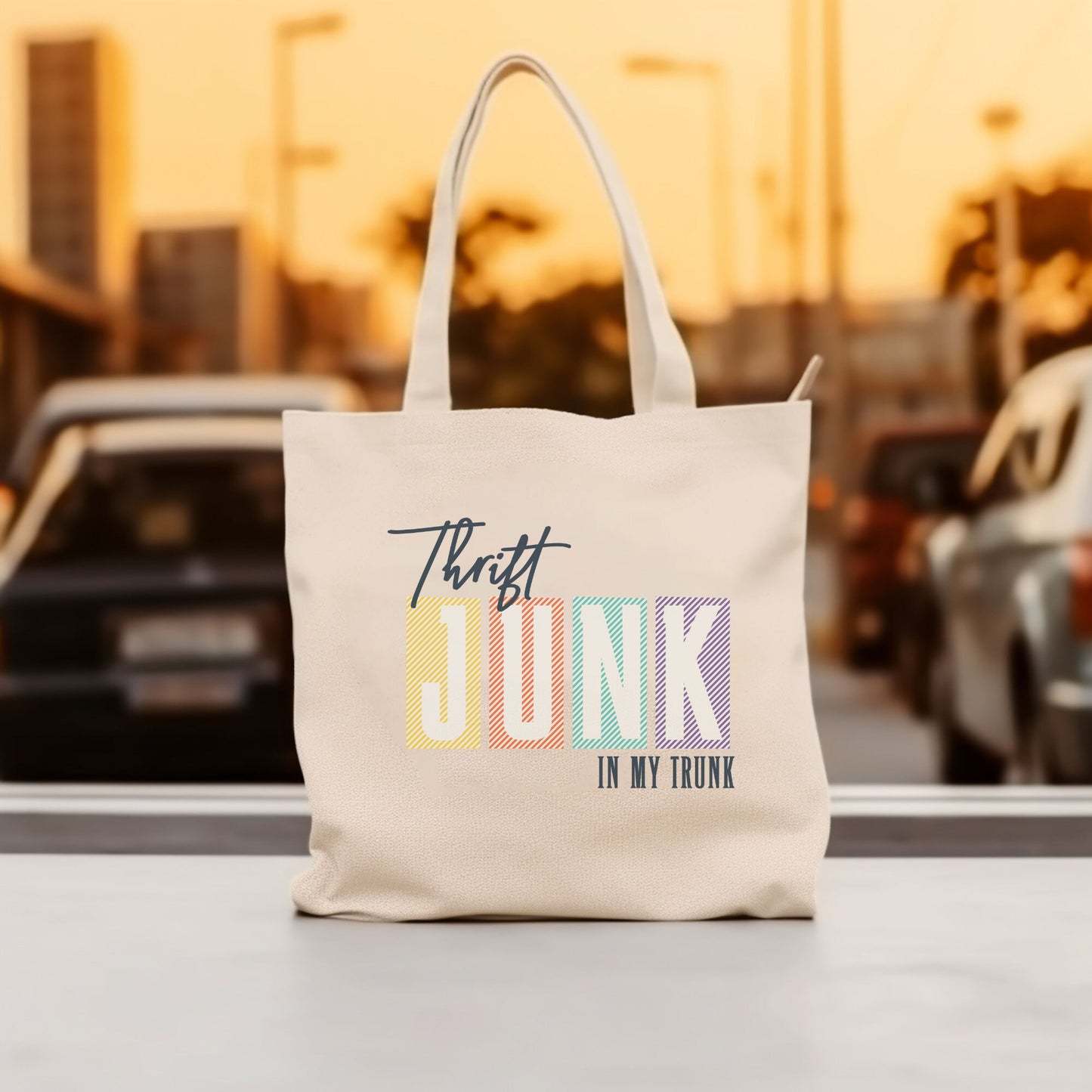 Thrifting Canvas Tote Bag "Thrift Junk in my Trunk"