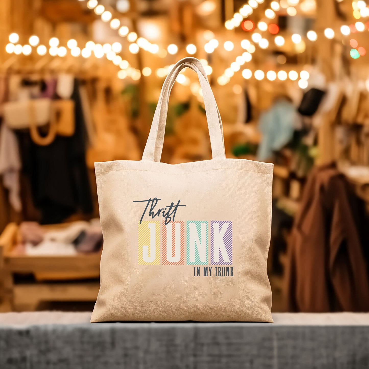 Thrifting Canvas Tote Bag "Thrift Junk in my Trunk"