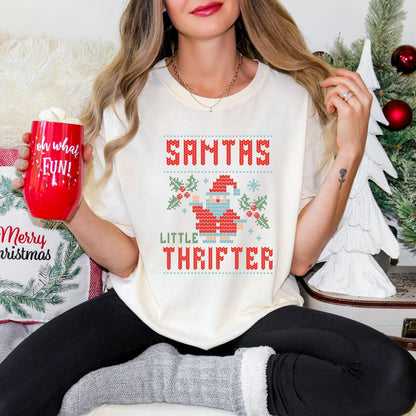 Santas Little Thrifter Holiday Season Shirt,Festive Apparel,Holiday Season TShirt, Old School Christmas,Christmas Thrifting,Holiday Xmas Tee