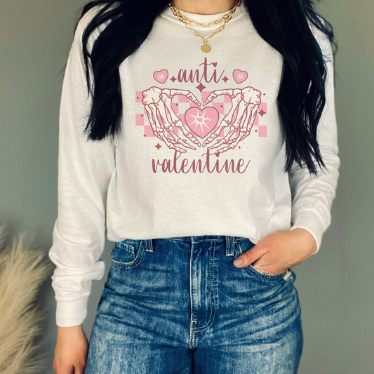 Anti Valentine Skeleton Heart Break Crewneck Long Sleeved T-Shirt