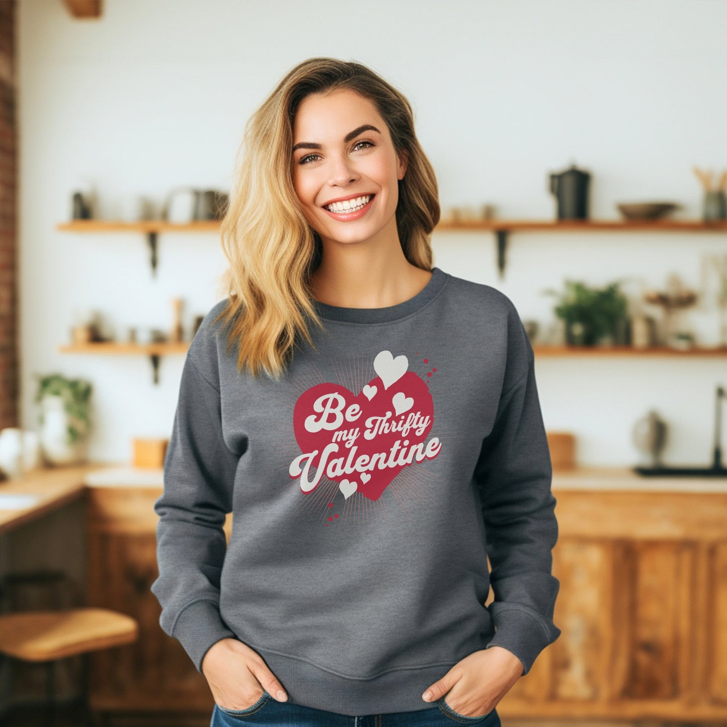 Thrift Sweatshirt "Be My Thrifty Valentine" long sleeved crew neck