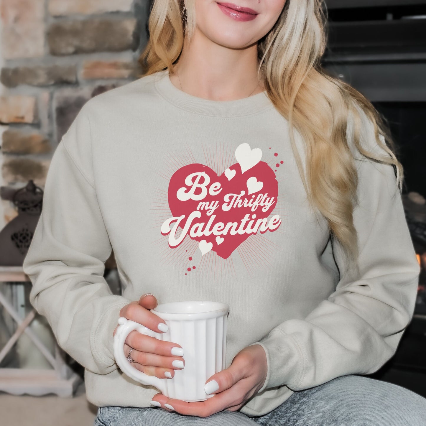 Thrift Sweatshirt "Be My Thrifty Valentine" long sleeved crew neck