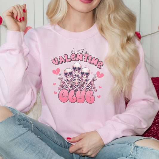 Anti Valentines Club Skeleton Heart Break Crewneck Long Sleeve T-Shirt,