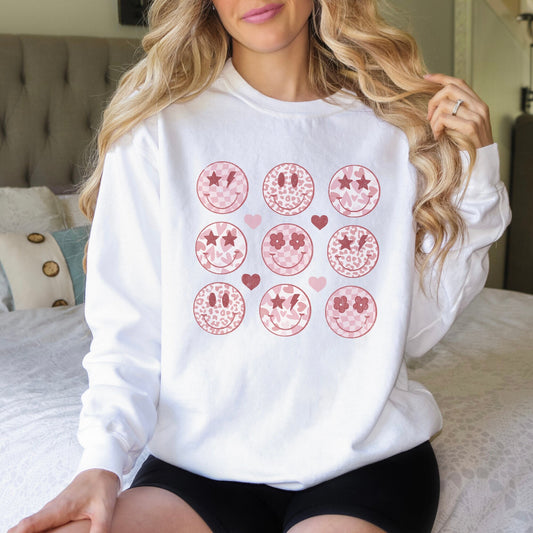 Happy Smile Face Valentine Crewneck Long Sleeved T-shirt