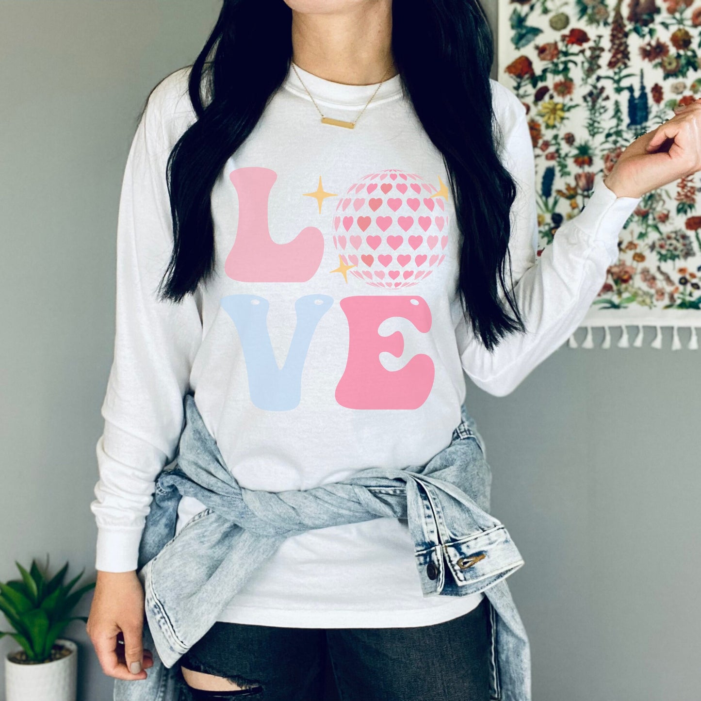 Love Disco Ball Long Sleeve Valentines Crewneck