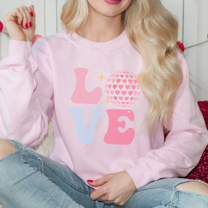 Love Disco Ball Long Sleeve Valentines Crewneck