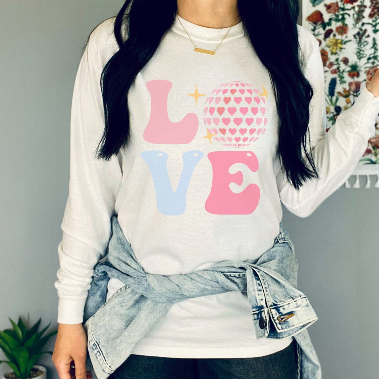 Love Disco Ball Long Sleeve Valentines Crewneck