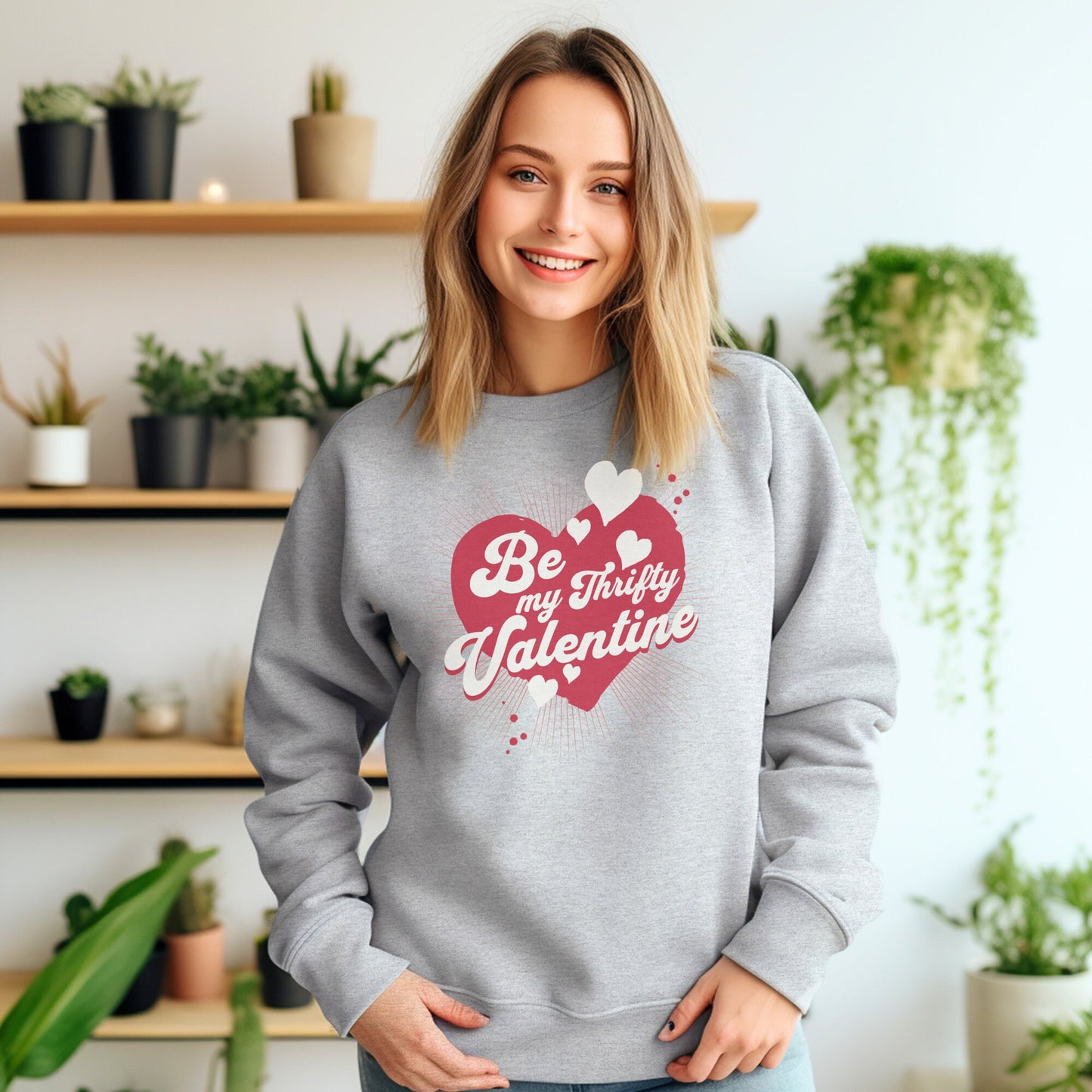 Thrift Sweatshirt "Be My Thrifty Valentine" long sleeved crew neck