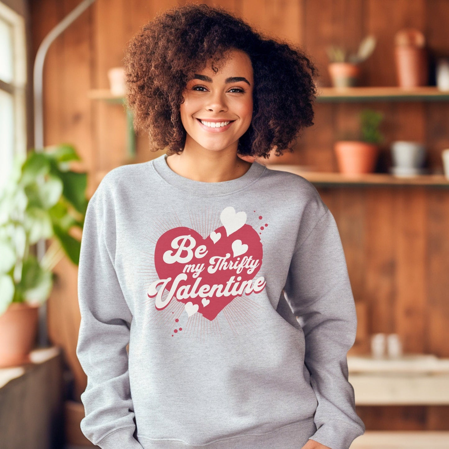 Thrift Sweatshirt "Be My Thrifty Valentine" long sleeved crew neck